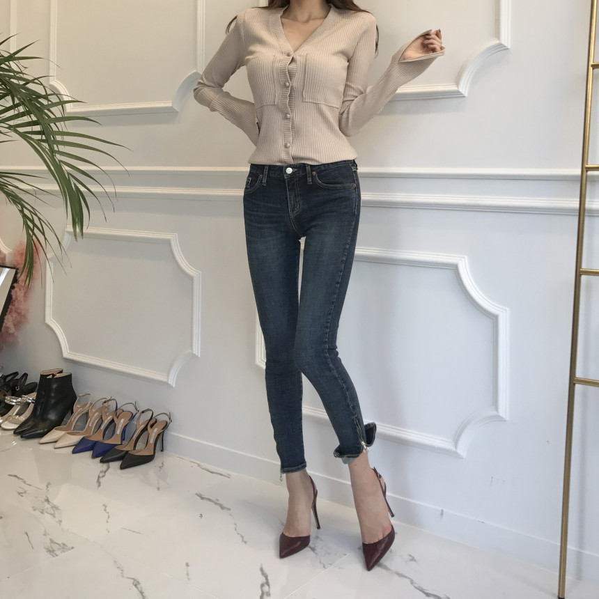 Korea Jeans Pants Half-Zipper Life Skinny Jean Pan