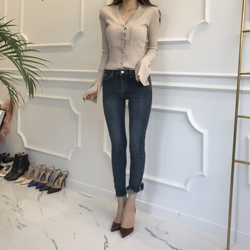 Korea Jeans Pants Half-Zipper Life Skinny Jean Pan