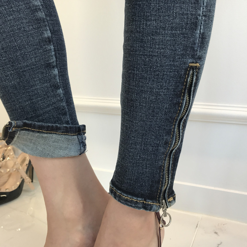 Korea Jeans Pants Half-Zipper Life Skinny Jean Pan