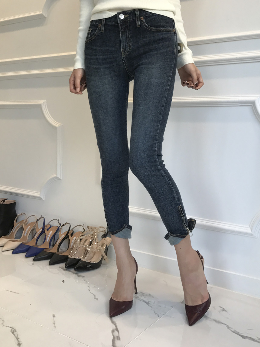 Korea Jeans Pants Half-Zipper Life Skinny Jean Pan