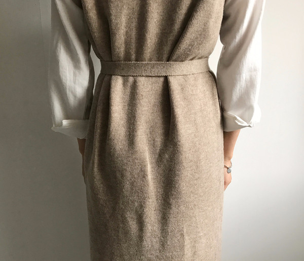 din Dean Round Neck Slit Long Knit Dress Natural F