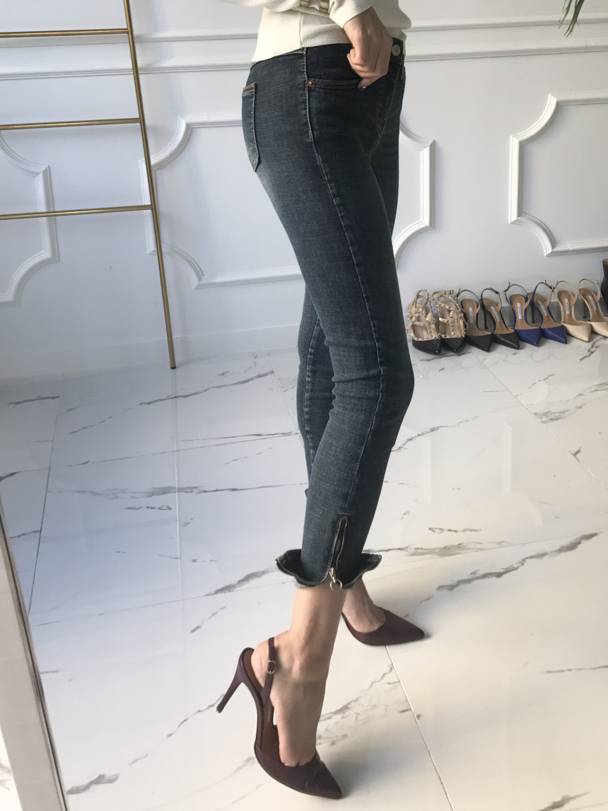 Korea Jeans Pants Half-Zipper Life Skinny Jean Pan