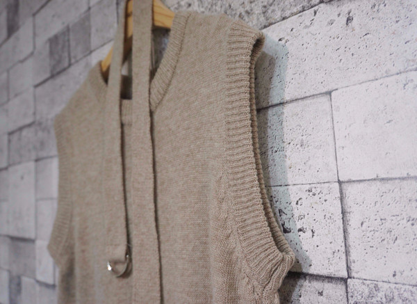 din Dean Round Neck Slit Long Knit Dress Natural F