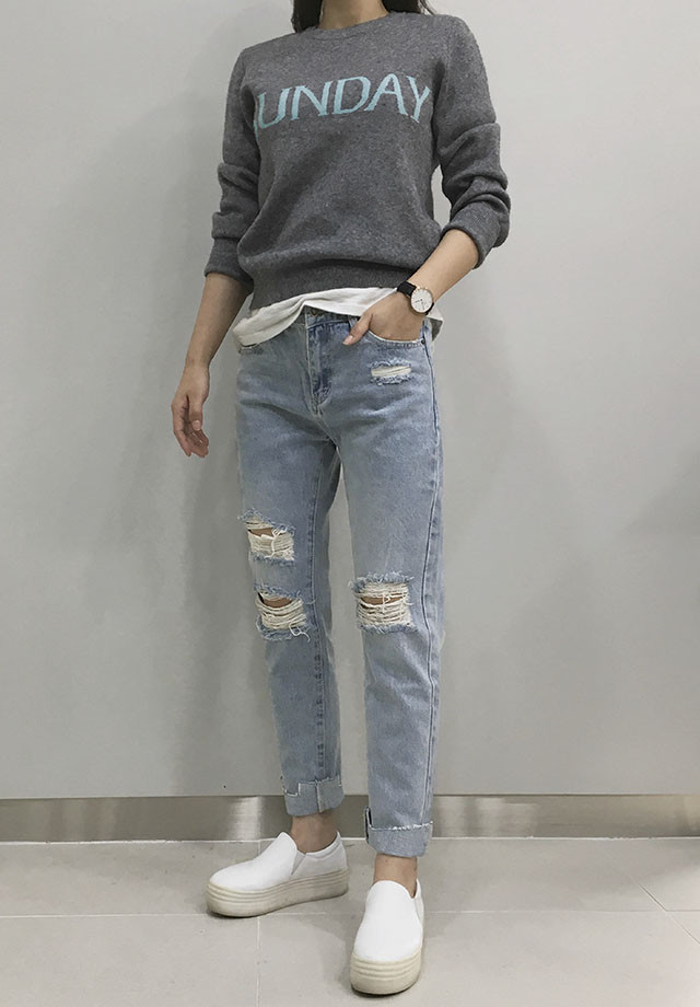 Korea Jeans Pants youu Disloid Exhaust Denim Pants