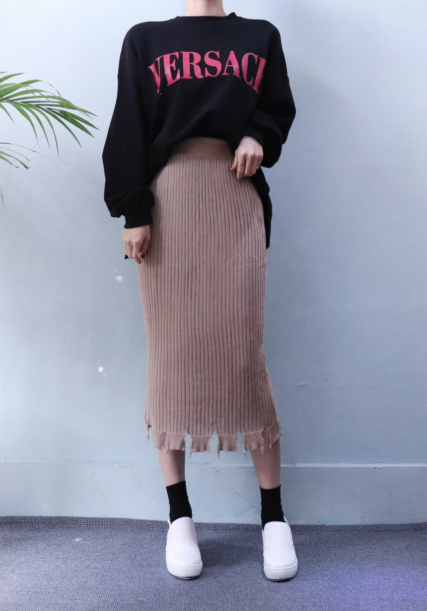 Vintage long knit skirt 2col modern basic design n