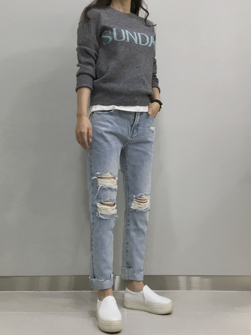 Korea Jeans Pants youu Disloid Exhaust Denim Pants