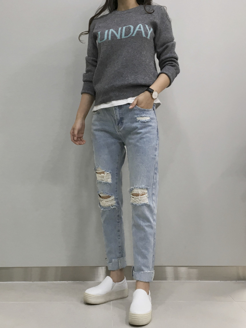 Korea Jeans Pants youu Disloid Exhaust Denim Pants