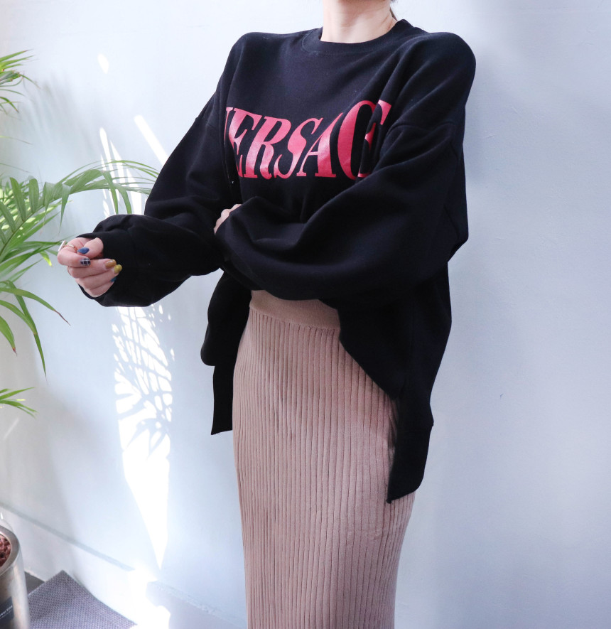 Vintage long knit skirt 2col modern basic design n