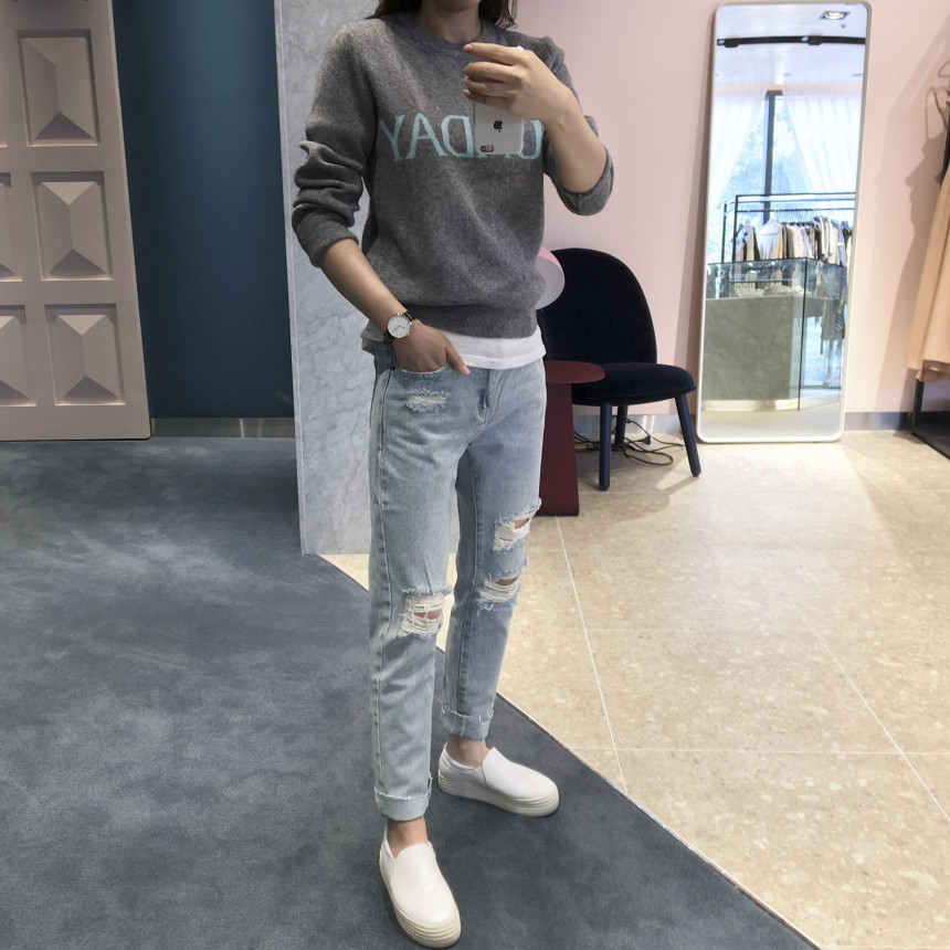 Korea Jeans Pants youu Disloid Exhaust Denim Pants