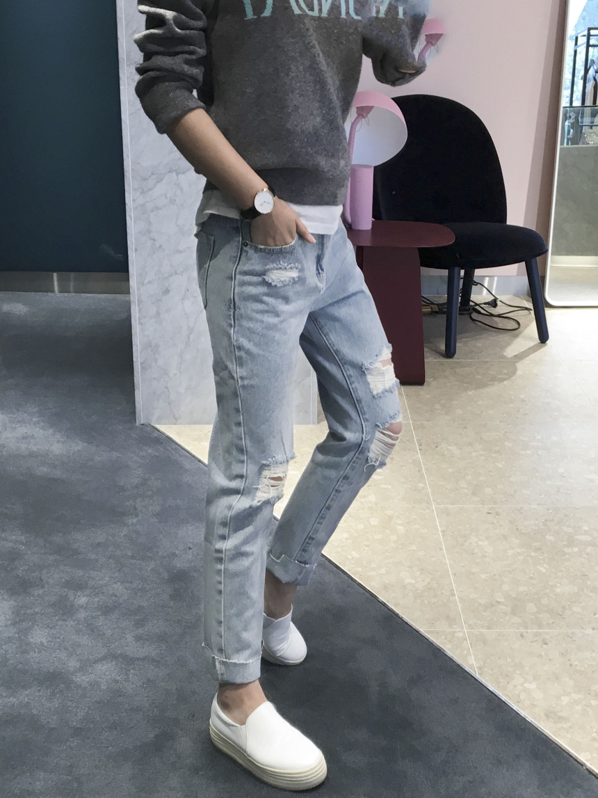 Korea Jeans Pants youu Disloid Exhaust Denim Pants