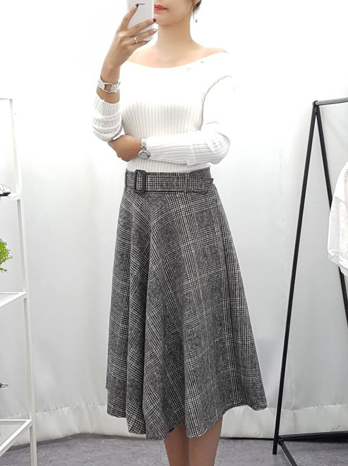 Check wool long skirts Every day I want to wear Cl