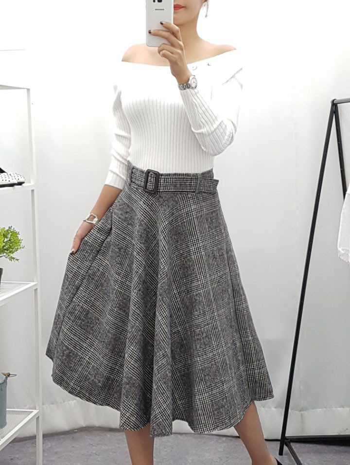 Check wool long skirts Every day I want to wear Cl