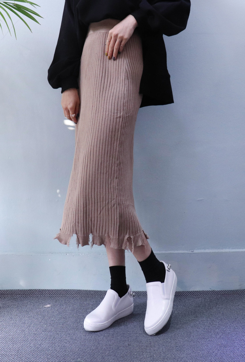 Vintage long knit skirt 2col modern basic design n