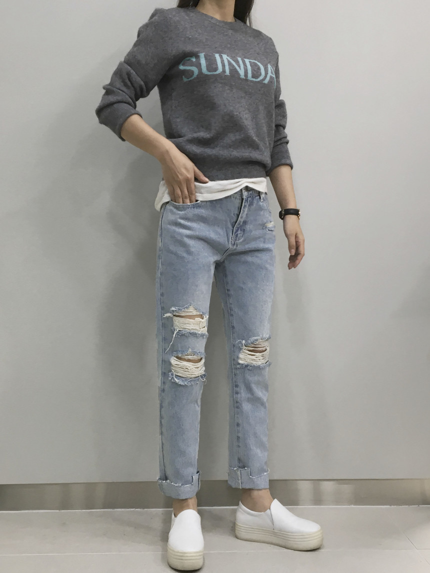 Korea Jeans Pants youu Disloid Exhaust Denim Pants