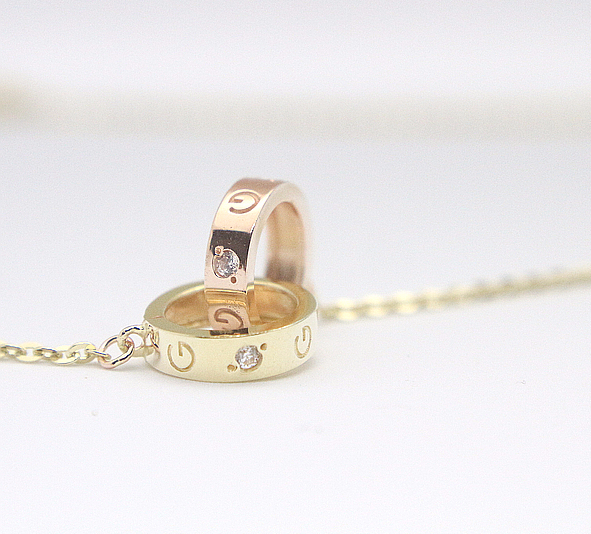 Lovely pink yellow necklace 14k ring 14k couple 14