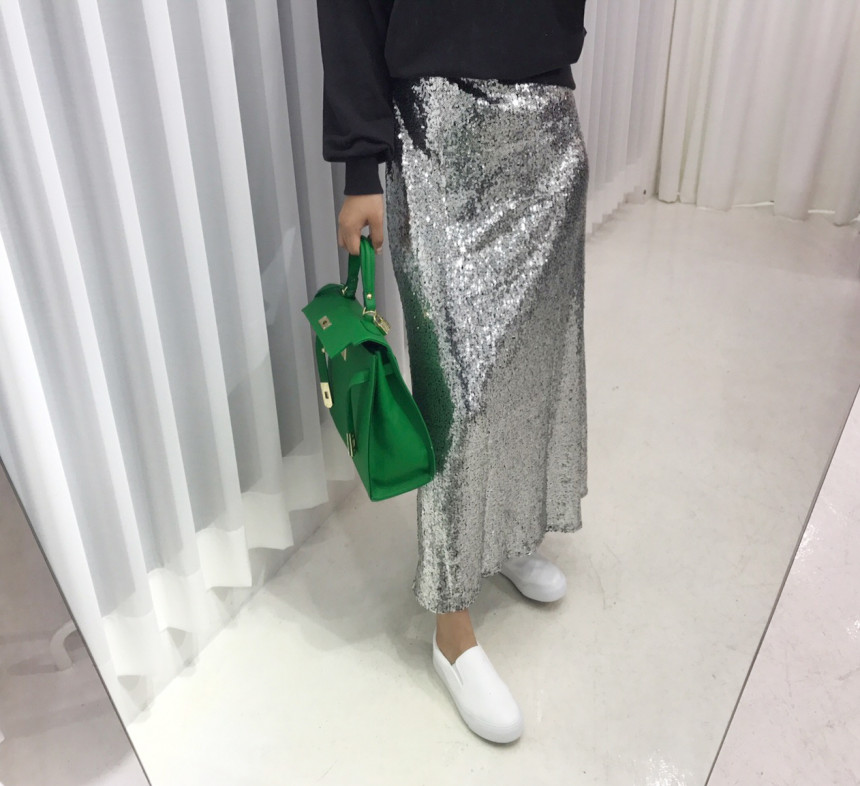 Sequin Long skirts Autumn cozy look Neat and fashi