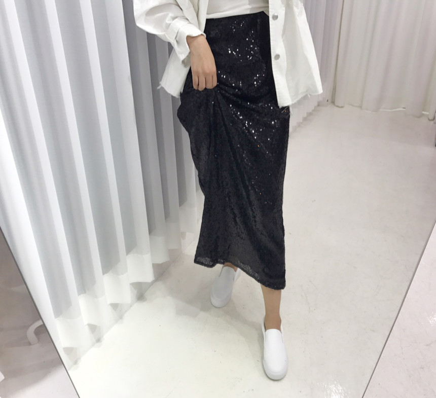 Sequin Long skirts Autumn cozy look Neat and fashi