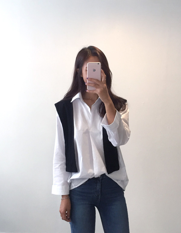 V necked layered autumn shirt 2color Cody southern