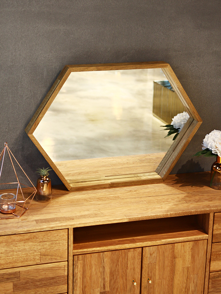 원목 육각 벽걸이 거울 인테리어 화장대 욕실 매장 카페 CL110