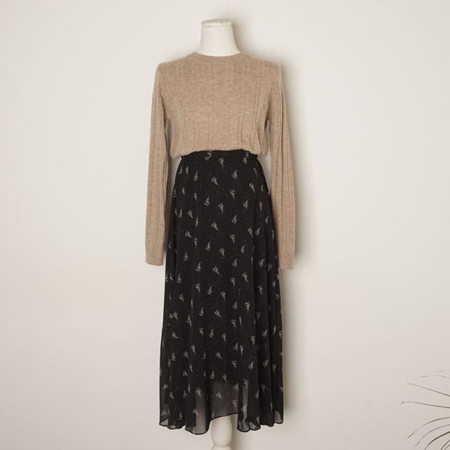 Flower chiffon skirt a long long layered autumn lo