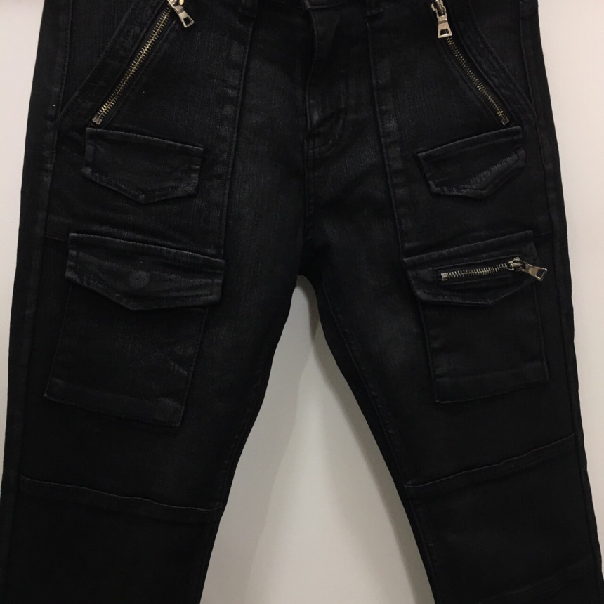 Korea Jeans Pants Pocket Patch Wax Coated Span Sli