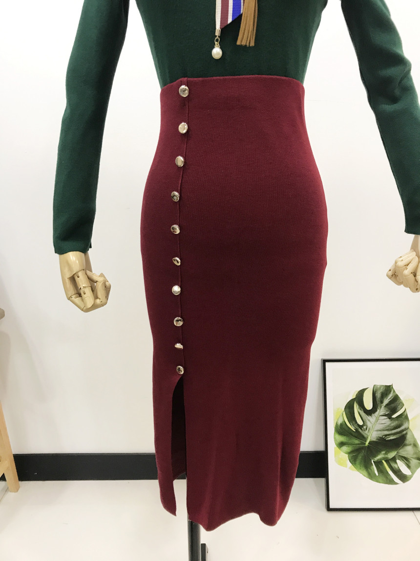 Long-sleeved knit long skirt 44-77 High-waisted H 