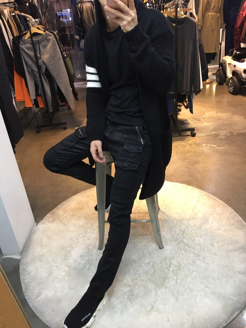 Korea Jeans Pants Pocket Patch Wax Coated Span Sli