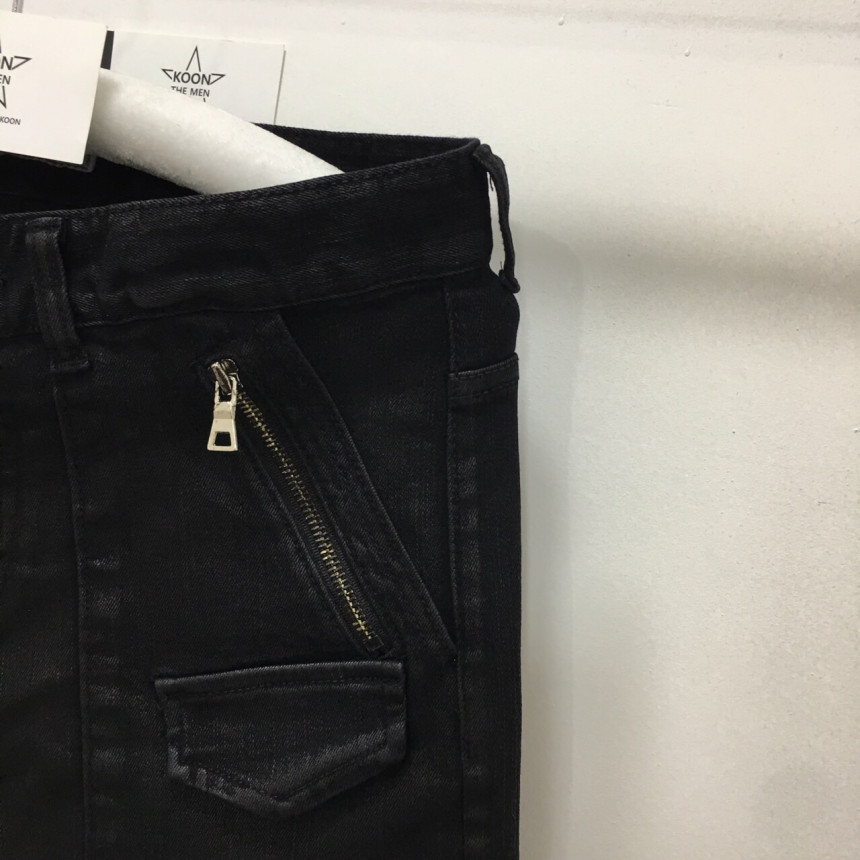 Korea Jeans Pants Pocket Patch Wax Coated Span Sli
