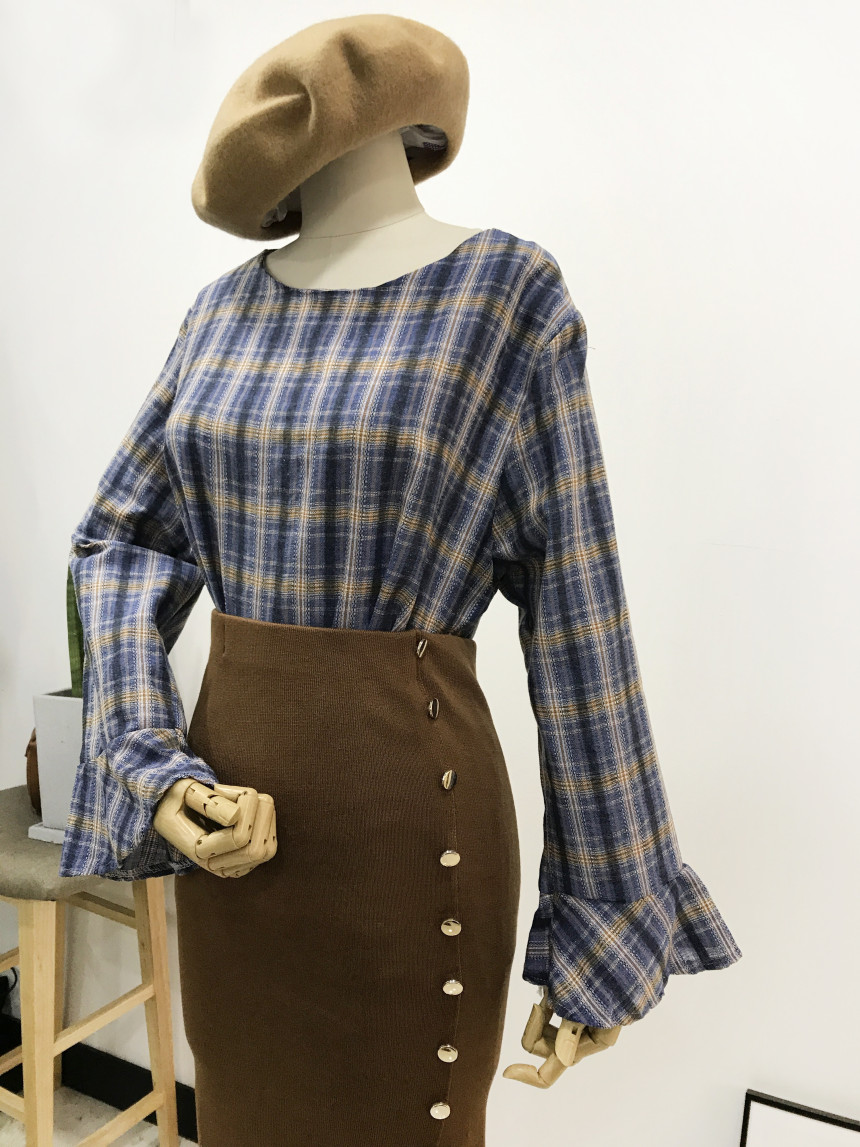 Long-sleeved knit long skirt 44-77 High-waisted H 