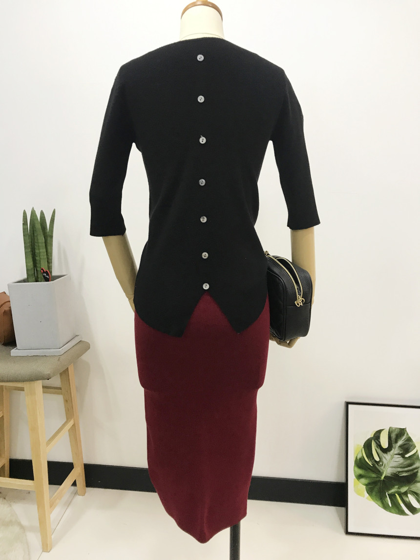 Long-sleeved knit long skirt 44-77 High-waisted H 