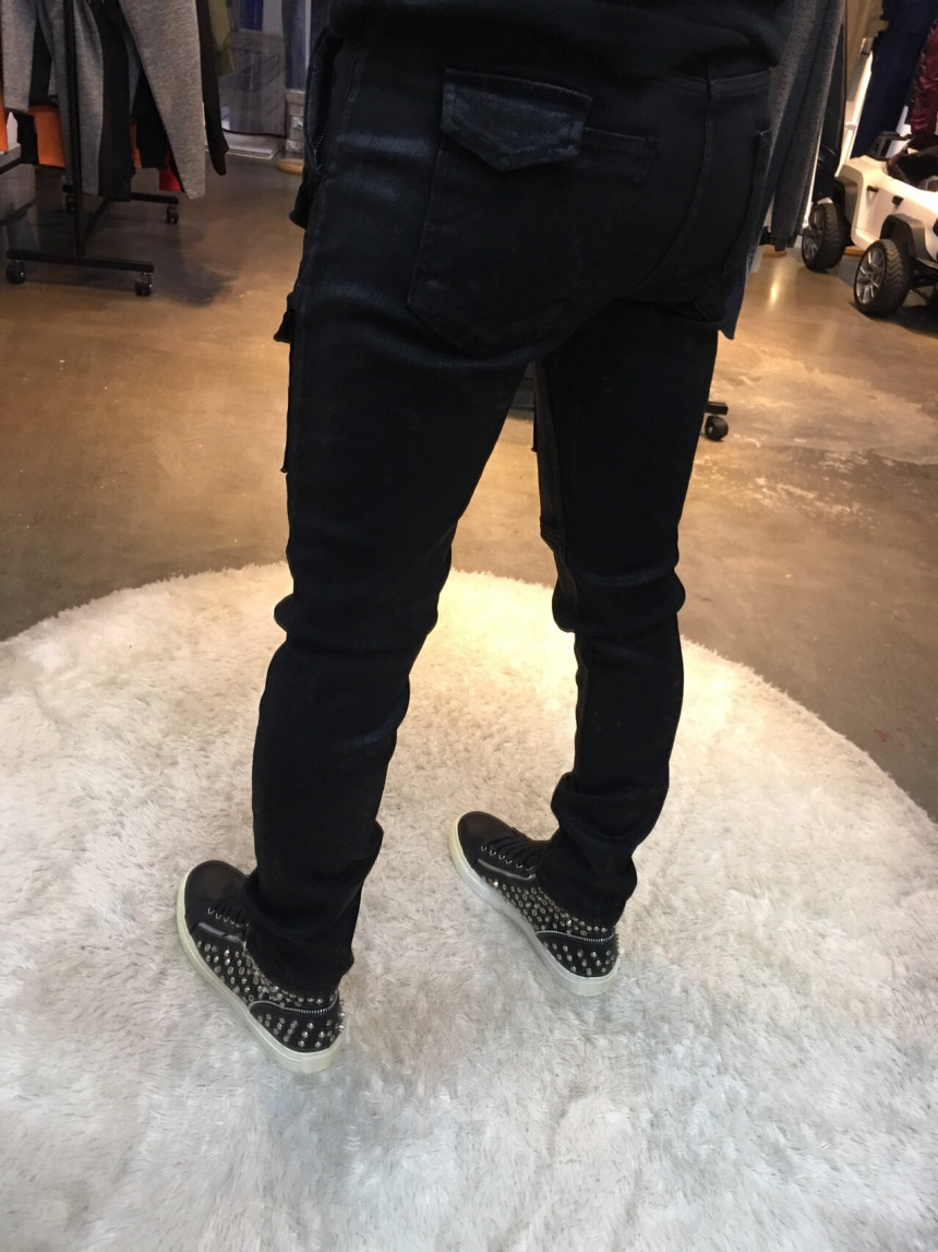 Korea Jeans Pants Pocket Patch Wax Coated Span Sli