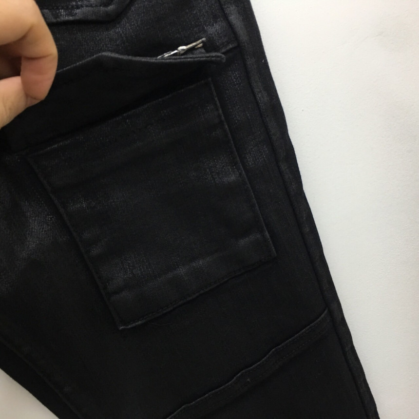 Korea Jeans Pants Pocket Patch Wax Coated Span Sli