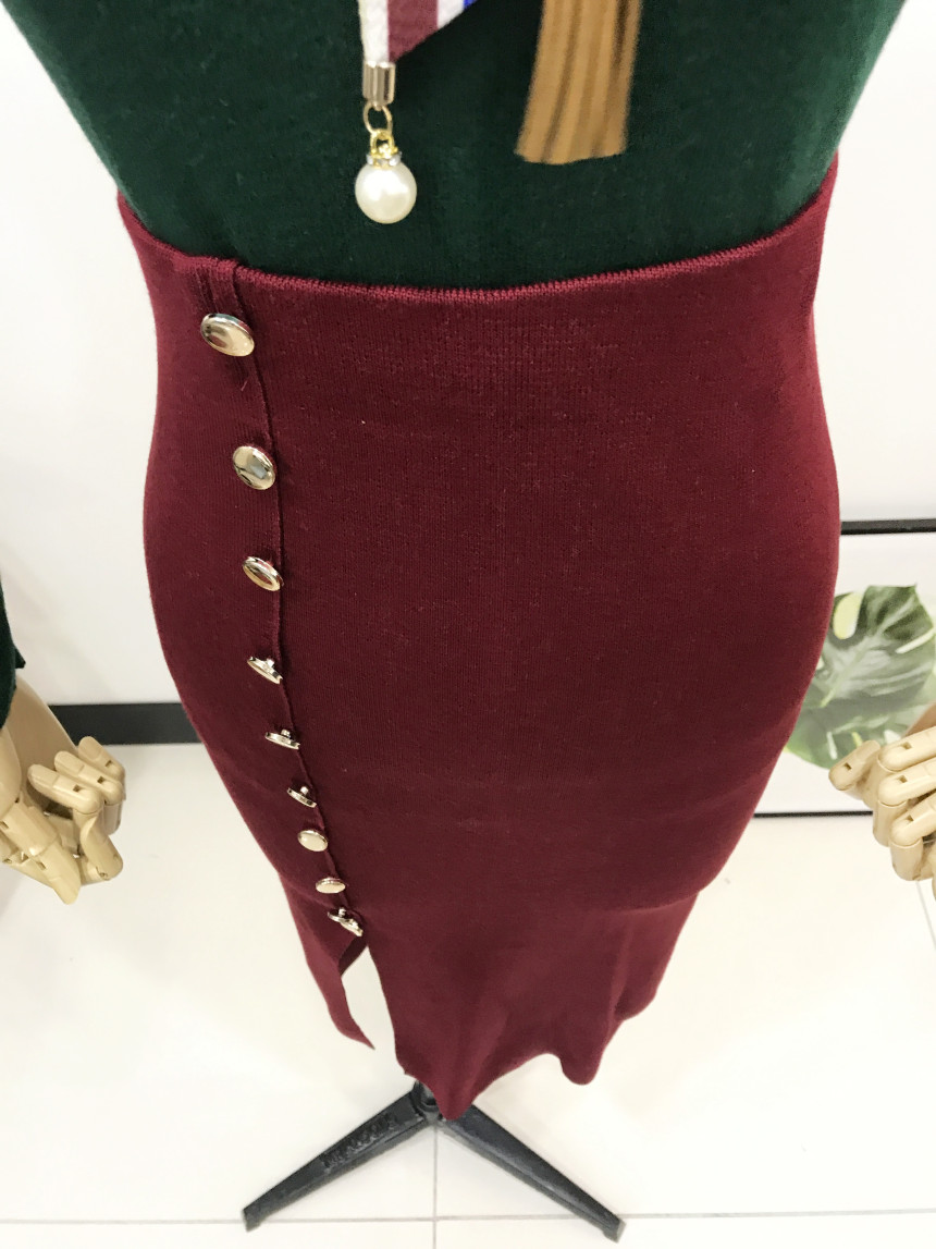 Long-sleeved knit long skirt 44-77 High-waisted H 