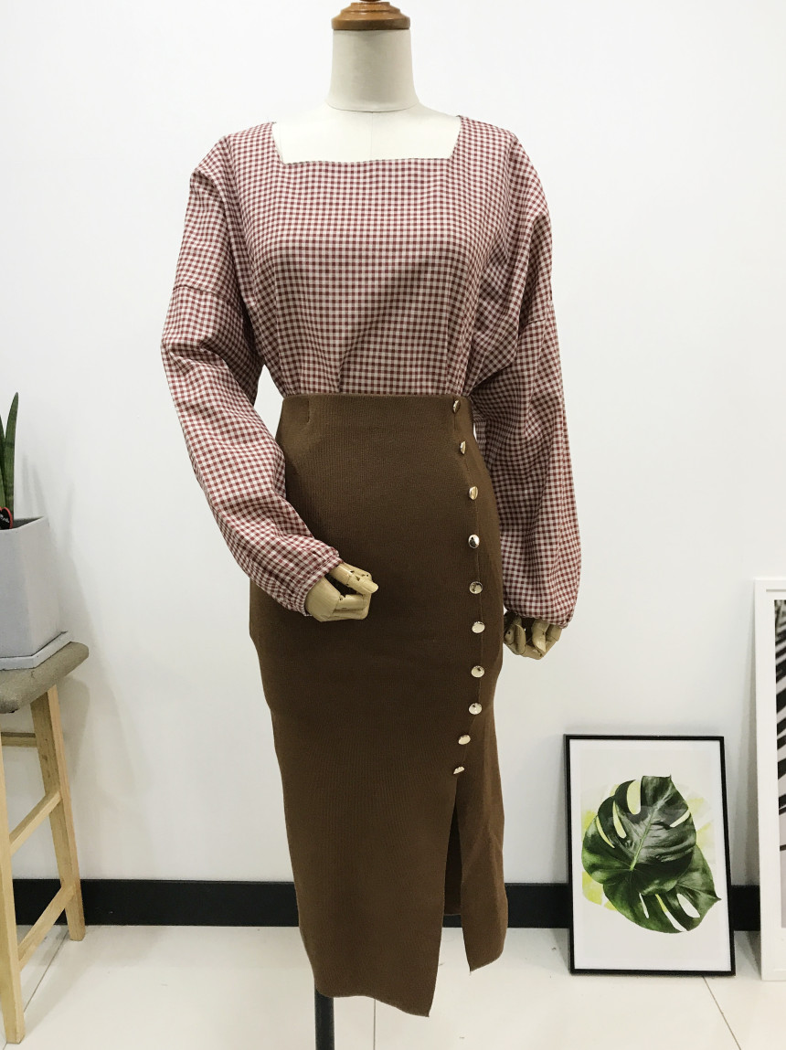 Long-sleeved knit long skirt 44-77 High-waisted H 