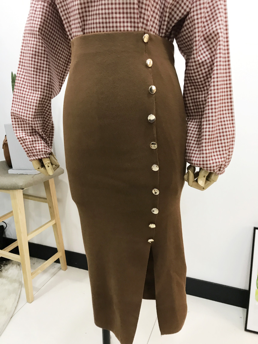 Long-sleeved knit long skirt 44-77 High-waisted H 