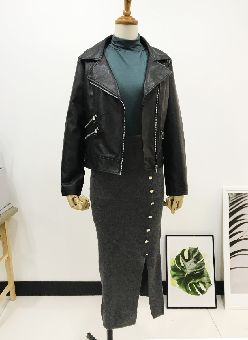 Long-sleeved knit long skirt 44-77 High-waisted H 