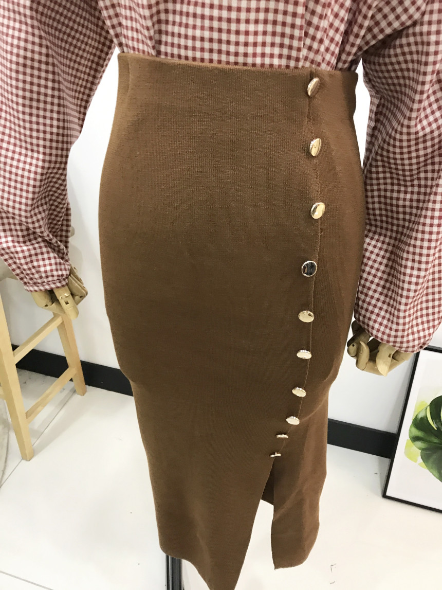 Long-sleeved knit long skirt 44-77 High-waisted H 