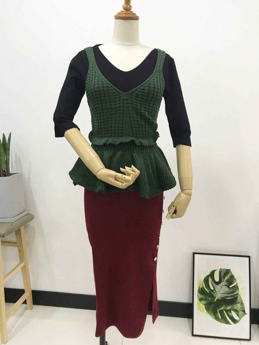 Long-sleeved knit long skirt 44-77 High-waisted H 