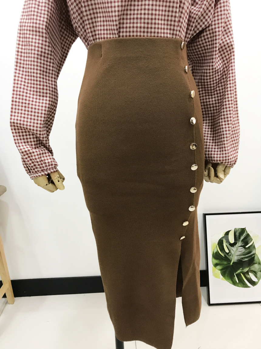 Long-sleeved knit long skirt 44-77 High-waisted H 