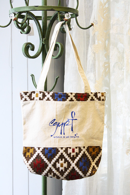 Ellen Deco geometric pattern Brown zipper Eco Bag 
