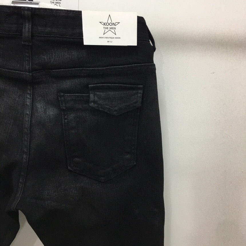 Korea Jeans Pants Pocket Patch Wax Coated Span Sli