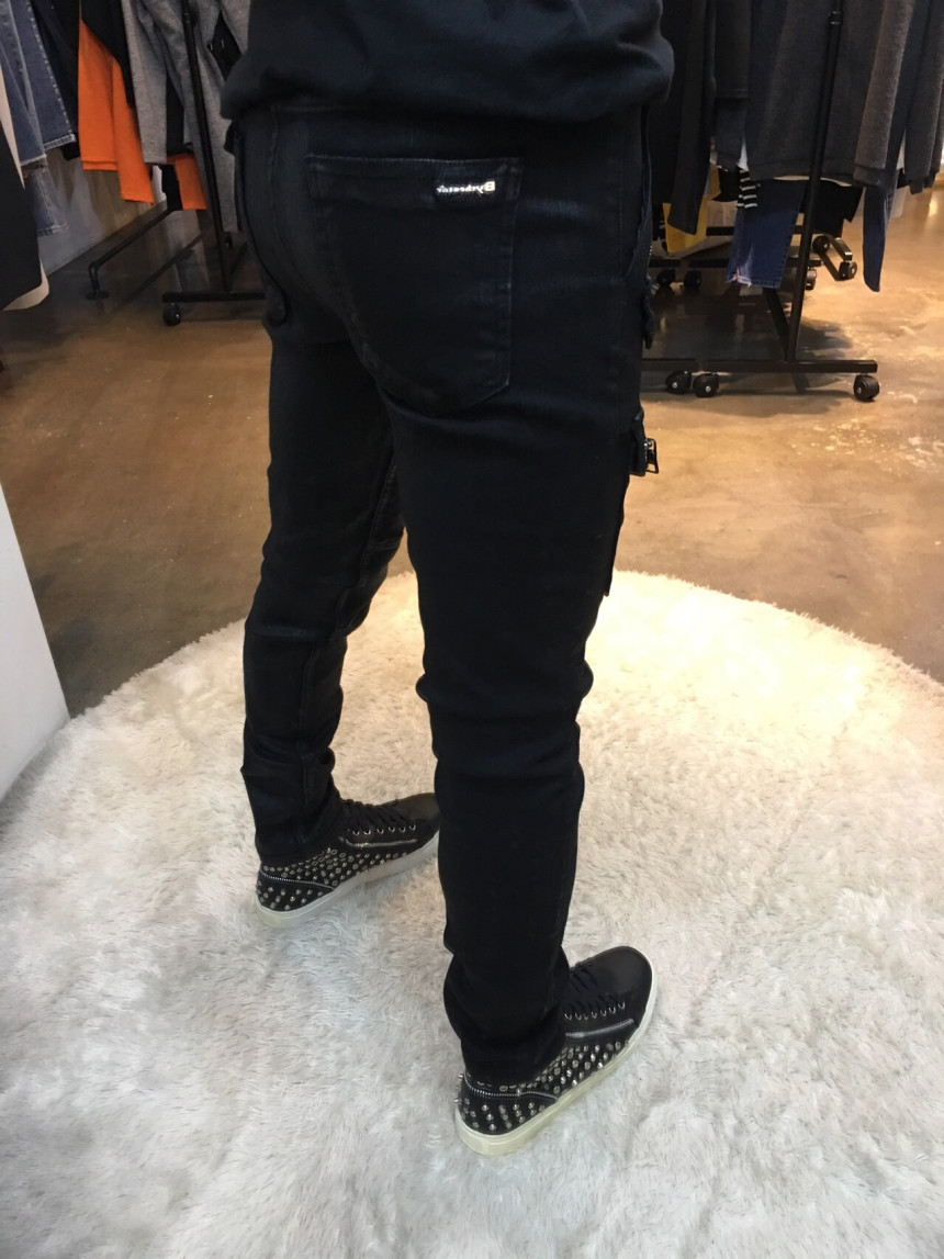 Korea Jeans Pants Pocket Patch Wax Coated Span Sli