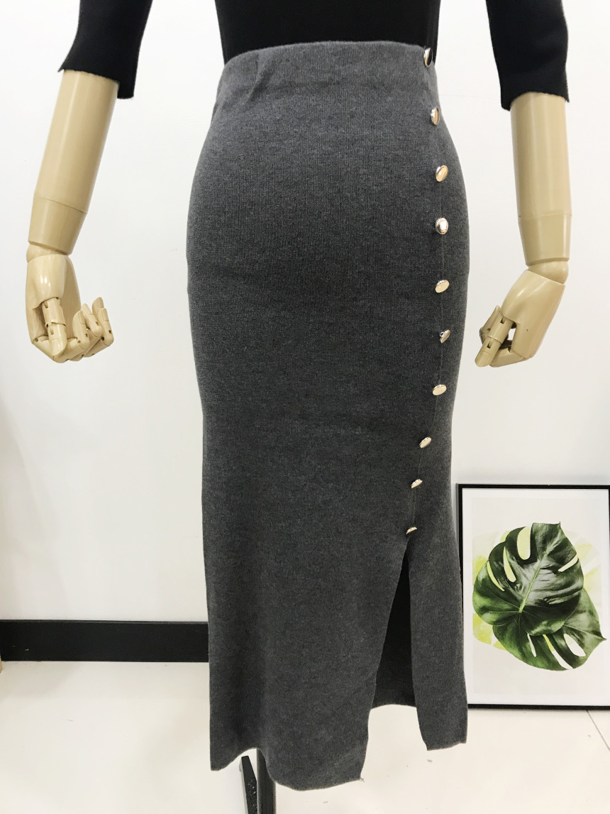 Long-sleeved knit long skirt 44-77 High-waisted H 