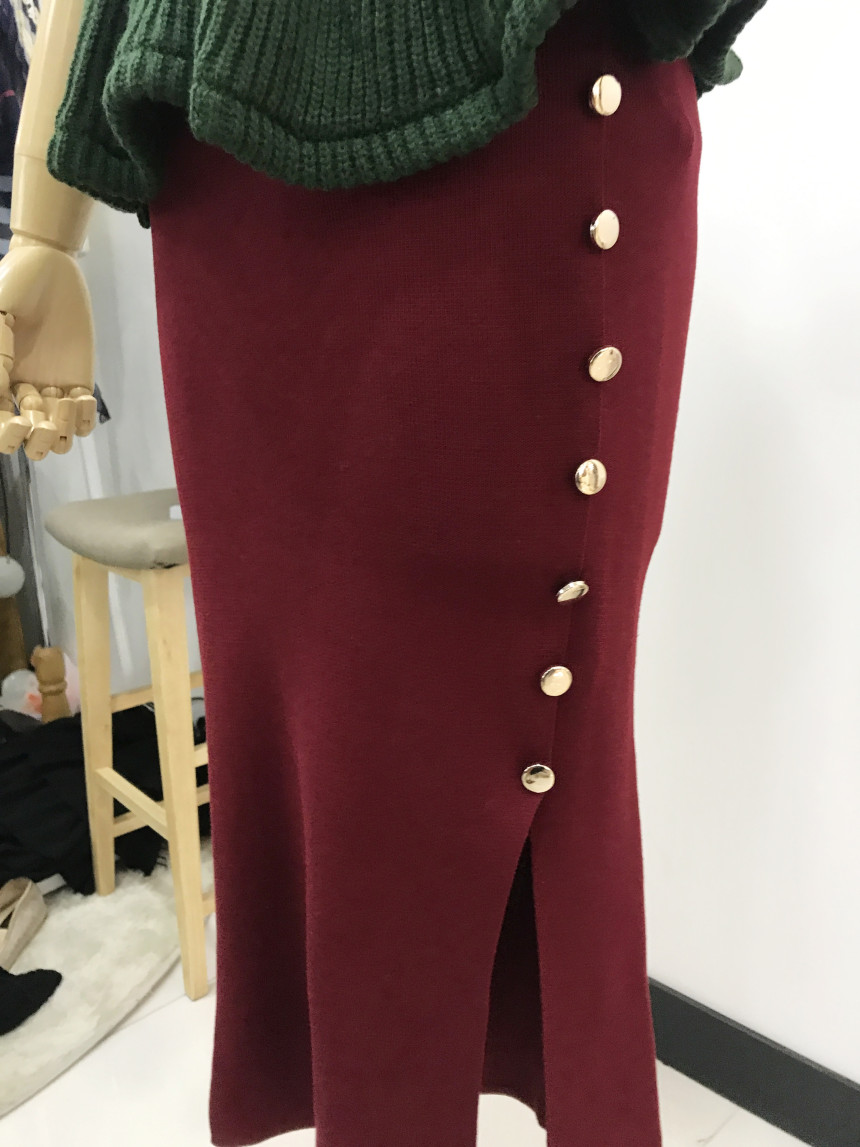 Long-sleeved knit long skirt 44-77 High-waisted H 