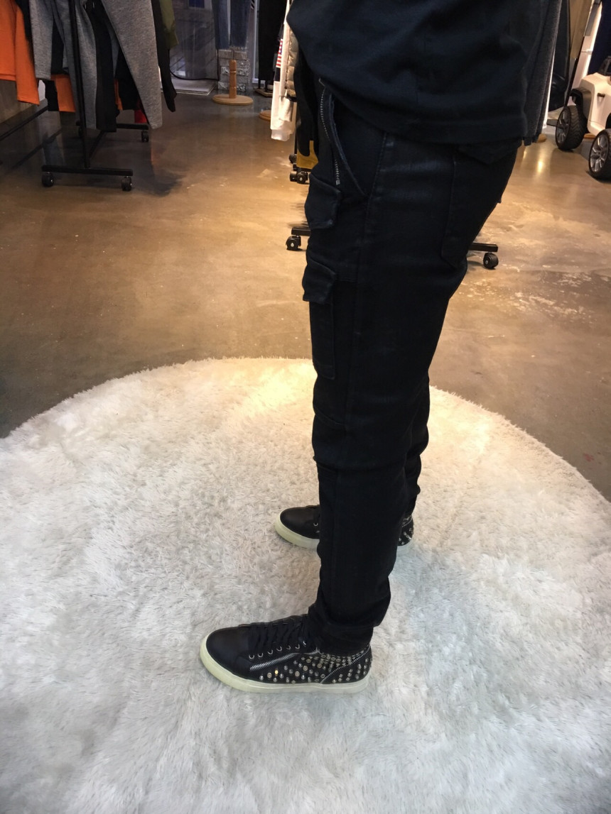 Korea Jeans Pants Pocket Patch Wax Coated Span Sli