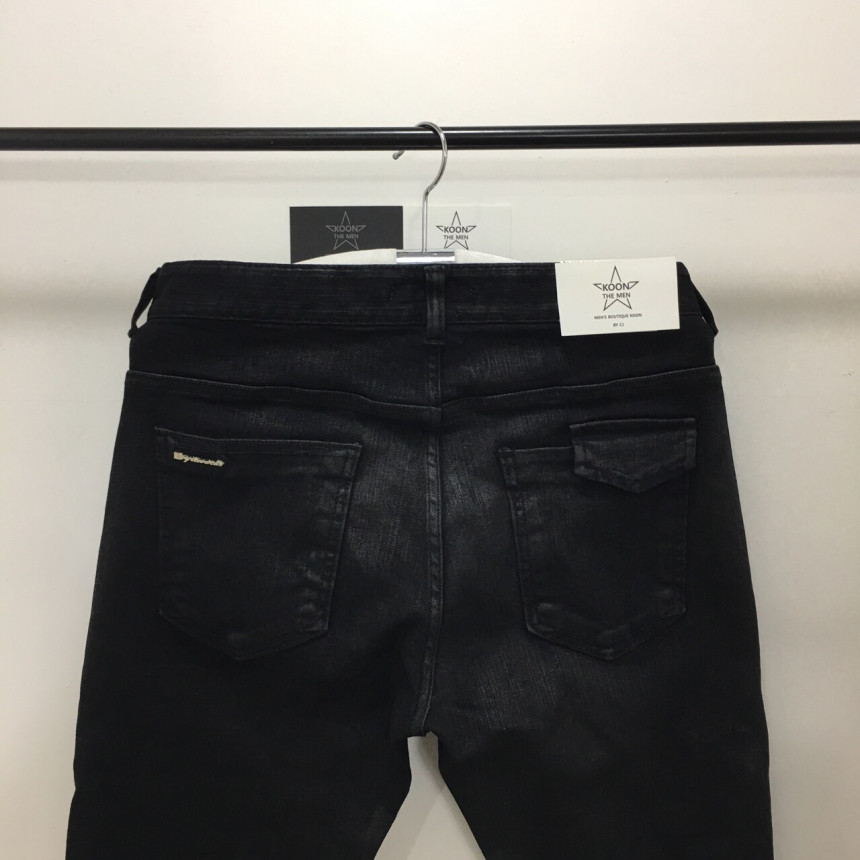 Korea Jeans Pants Pocket Patch Wax Coated Span Sli