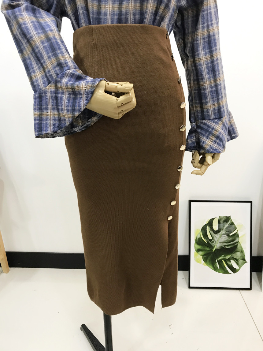 Long-sleeved knit long skirt 44-77 High-waisted H 