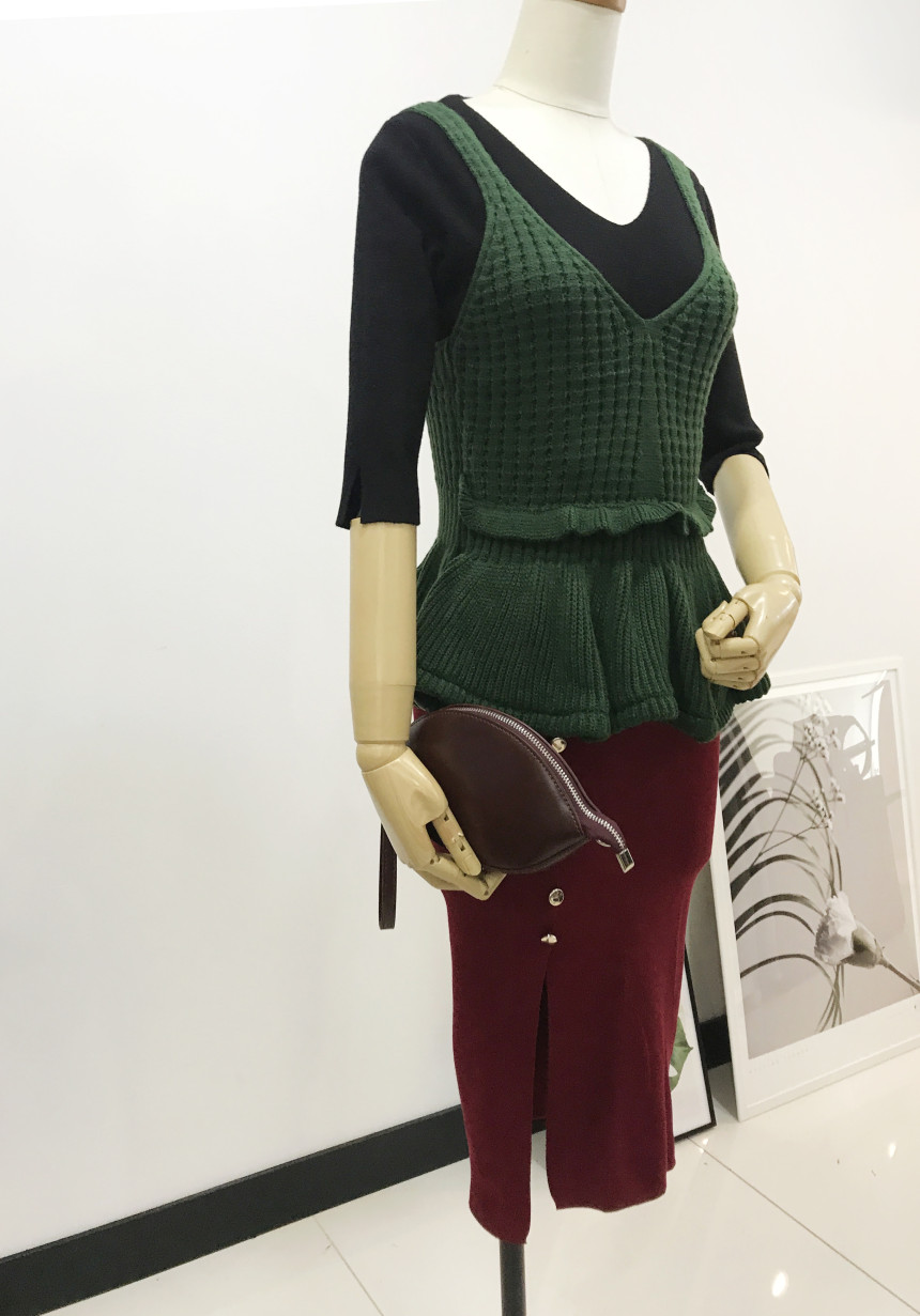 Long-sleeved knit long skirt 44-77 High-waisted H 