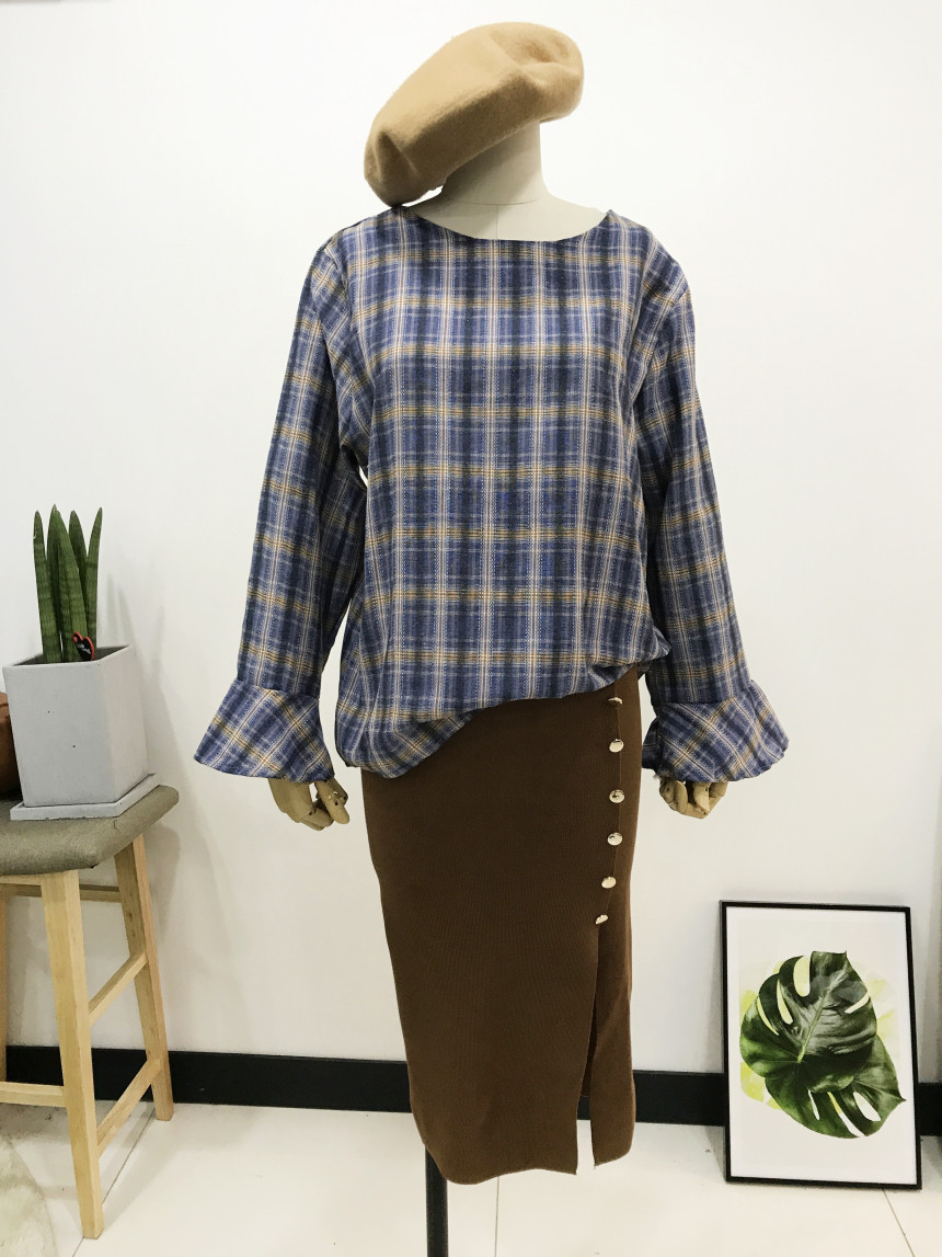 Long-sleeved knit long skirt 44-77 High-waisted H 