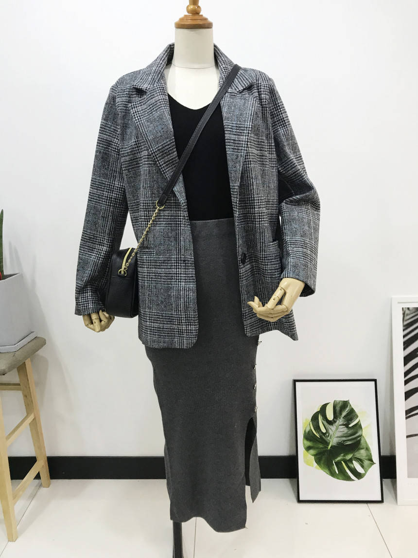 Long-sleeved knit long skirt 44-77 High-waisted H 